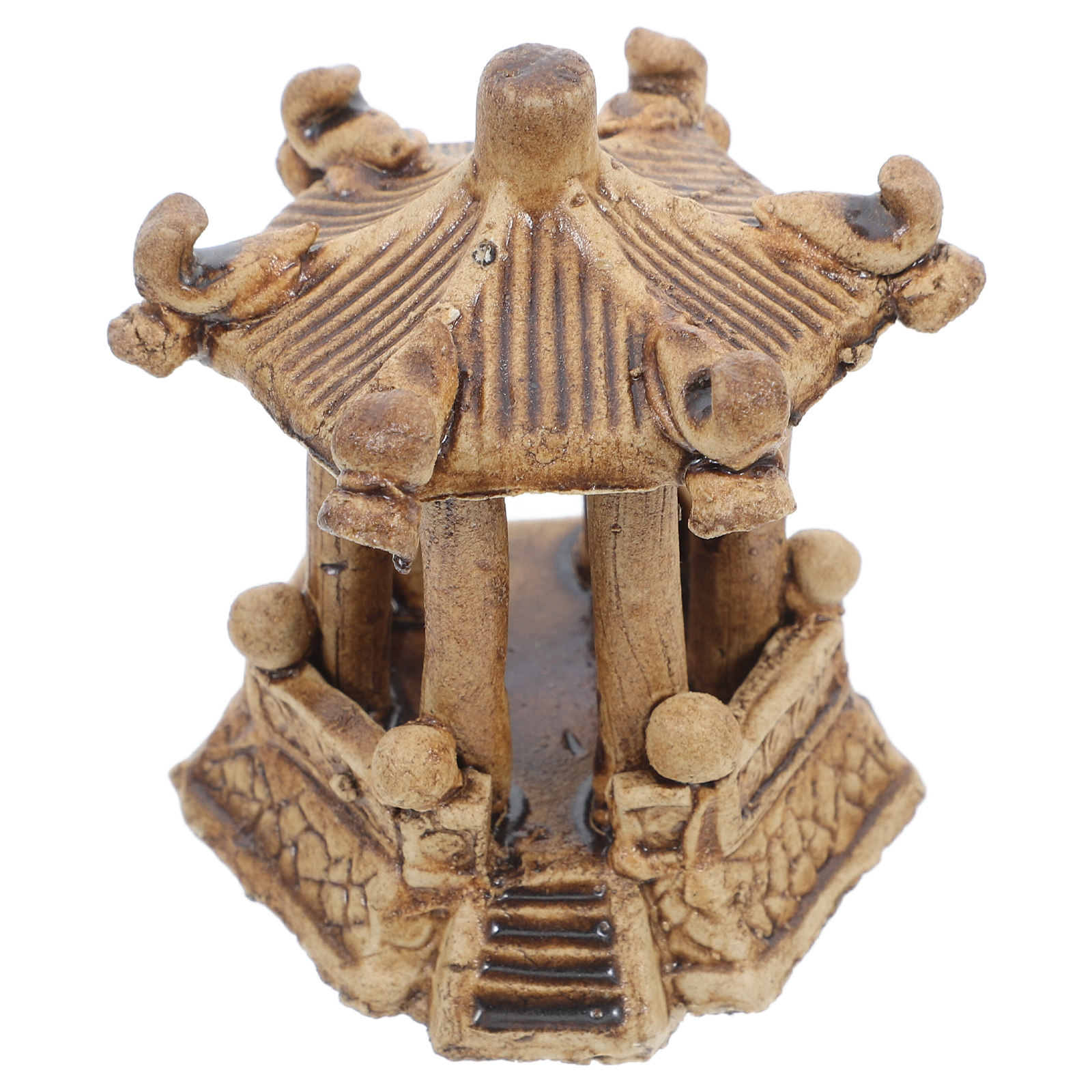 Aquarium Fish Tank - Miniature Hexagonal Pavilion Ceramic Pagoda Zen